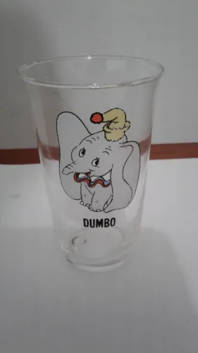Raro copo de vidro leve antigo usado Dumbo Disney anos 70