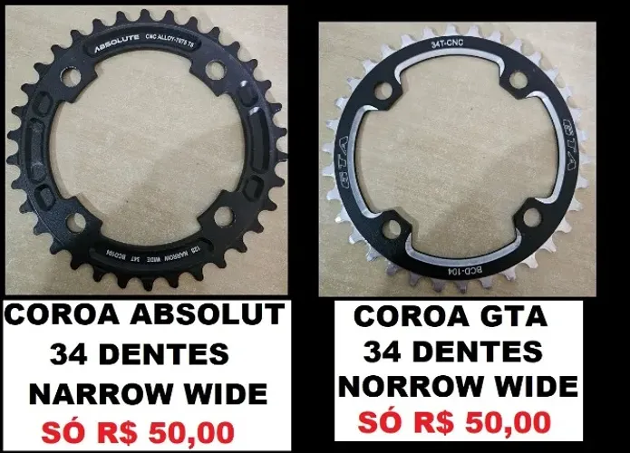BICICLETA MTB COROA 4 FUROS BCD 104MM 34 DENTES GTA E NOTTABLE