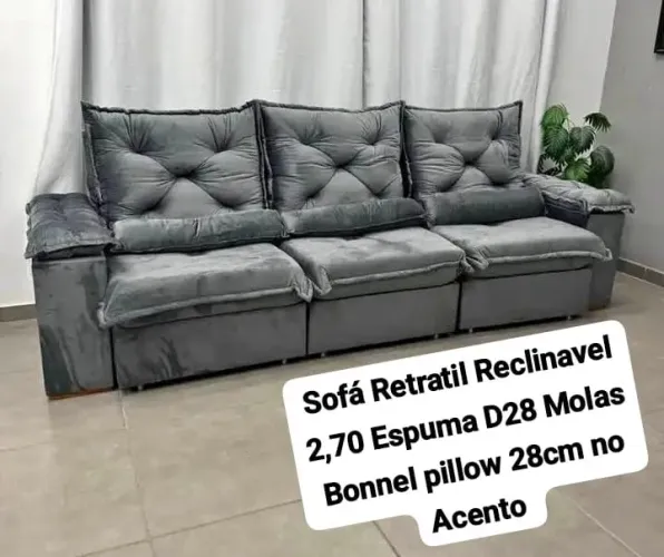 SOFÁ RETRATIL RECLINAVEL 2,70CM MOLAS ESPUMA D28