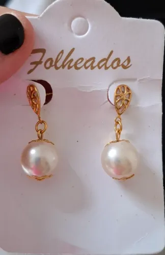 Brinco de Pérola Folheado à Ouro 