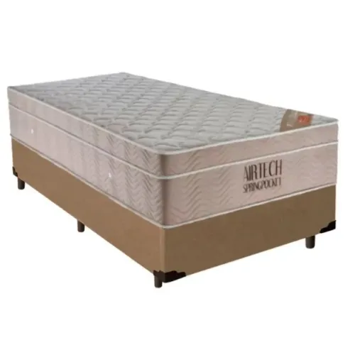 Base Box Solteiro Bege com Colchão Solteiro Molas Ensacadas Ortobom - Entrega Rápida!