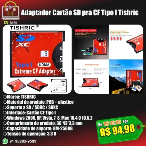 Adaptador Cartão SD pra CF Tipo I Tishric