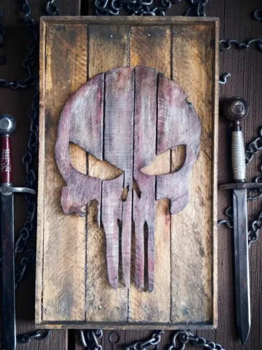 Quadro Caveira da Justiça: Força, Equilíbrio e Estilo Único!