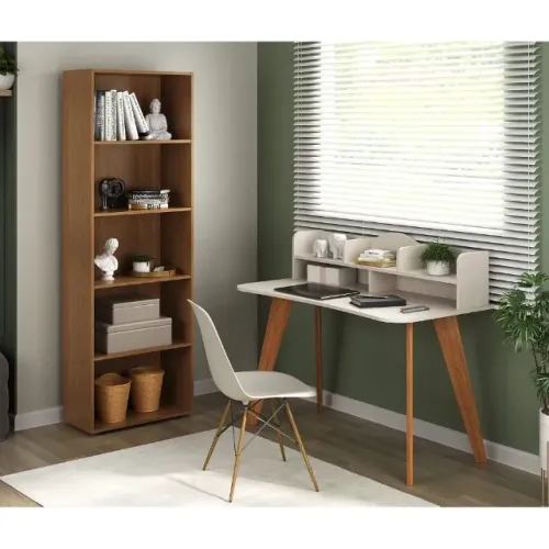 Conjunto Estante Livros + Escrivaninha Off White 120cm | Fazemos Entrega