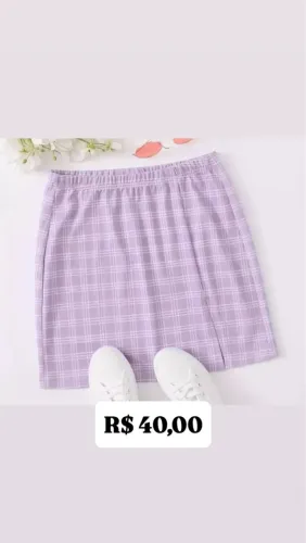 Saia xadrez lilás com fenda