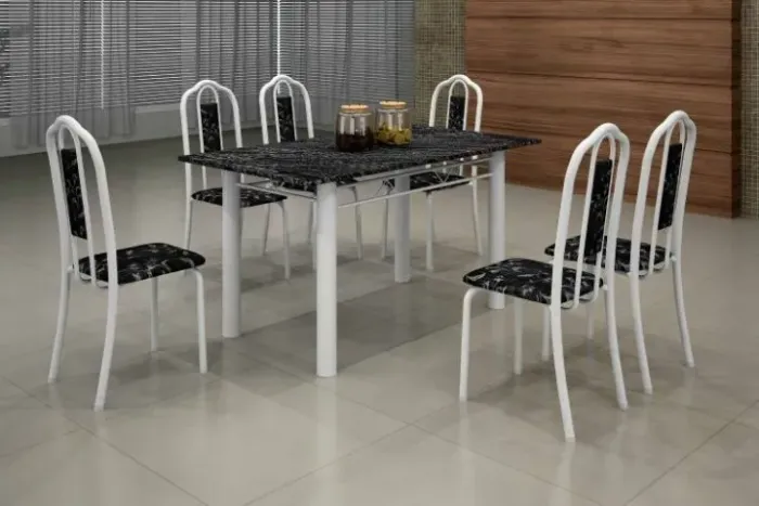 Mesa de Cozinha Luisa Tmp Pedra 140x75 6Cds Branco Soma - Entrega Rápida!  