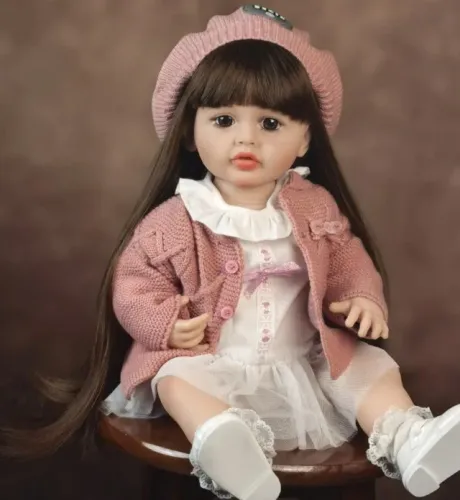 Boneca Reborn Com Cabelo Longo 55cm Corpo De Silicone