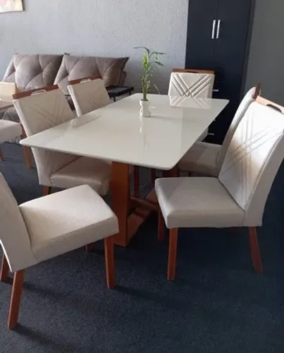 Mesa de Jantar Rubi com 6 Cadeiras Simone 160x90 Direto da fabrica Entregamos