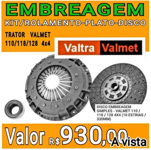 EMBREAGEM PLATO E DISCO DO TRATOR VALMET 110/118/128 4x4