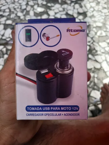 Tomada USB para Moto 12V - Carregador GPS/Celular + Acendedor
