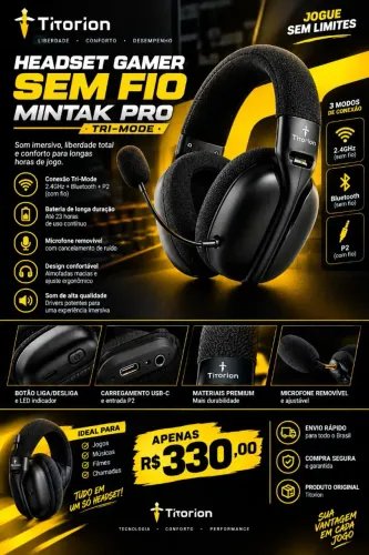 ? Headset Mintak Pro: mais conforto, bateria e conexão 2.4G, Bluetooth e P2!