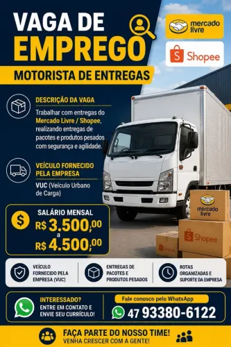 Vaga para entregador mercado livre shopee