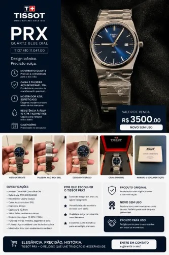 Tissot PRX Quartz Blue Dial 40mm T137.410.11.041.00 | Novo Sem Uso | Completo | R$ 3.500