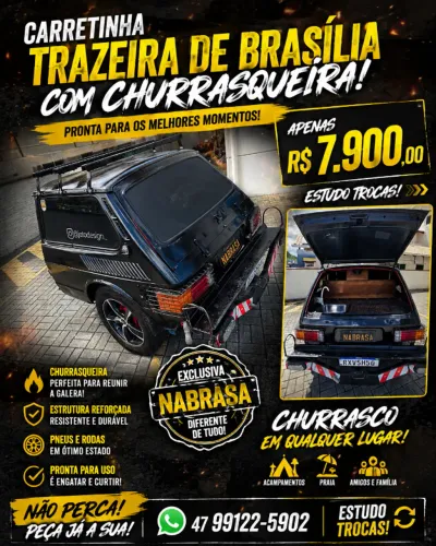 Carretinha pra 3 motos com traseira de Brasília churrasqueira 