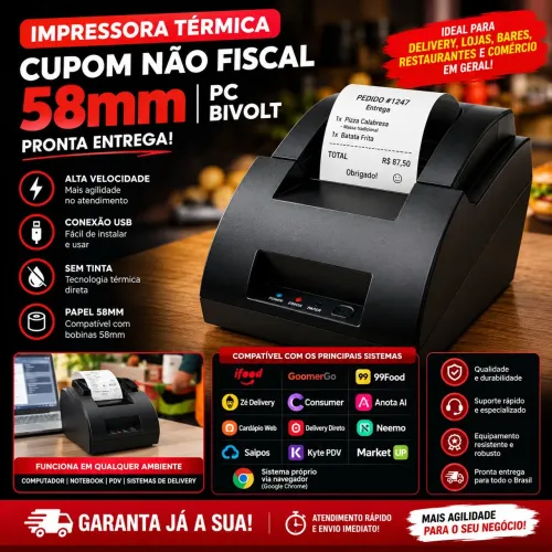 IMPRESSORA TÉRMICA 58MM - CUPOM NÃO FISCAL