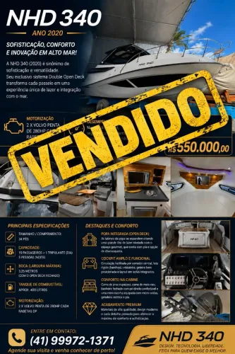 Lancha NHD 340 2020 com VOLVO PENTA V6 280HP