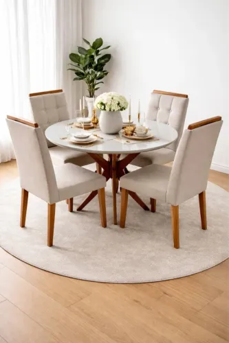 Mesa de jantar 4 cadeiras redonda madeira maciça tampo de vidro R$ 3.299,99 a vista 