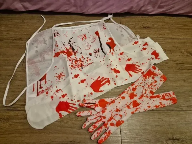 kit fantasia avental luva meia decoração halloween