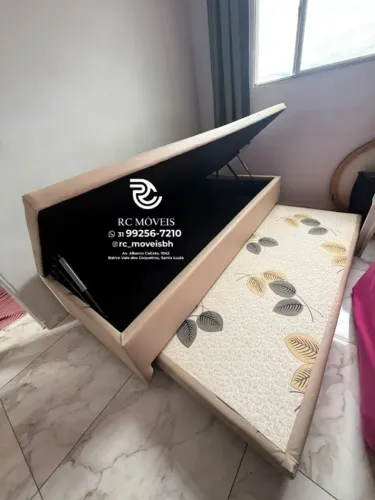 Cama box completa Baú Tamanho individual com Cama estruturada Auxiliar 88x1,88 D33  Baú Bl