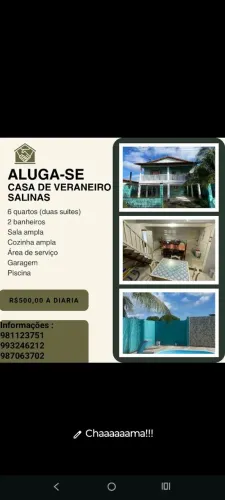Alugo casa com piscina em Salinas mês de julho
