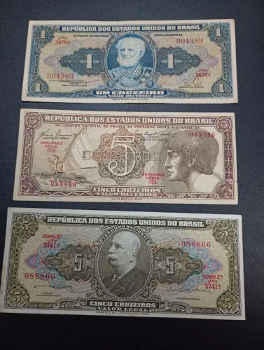 Cédulas antigas de 1 e 5 cruzeiros