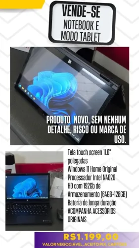 Notebook Touch/Tablet 2 em 1 - Na Caixa