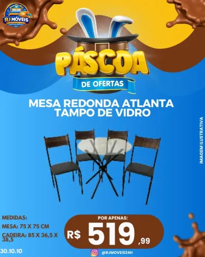 Mesa de jantar redonda com tampo de vidro (Pague na entrega)