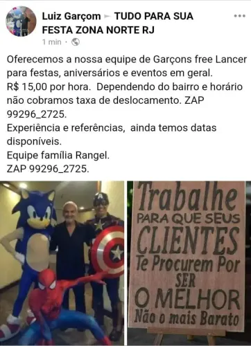 GARÇONS R$ 15,00 por hora.