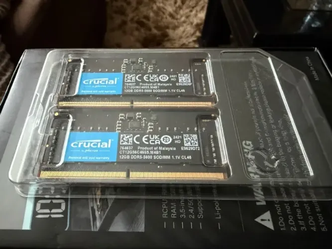 Kit Memória Crucial 24GB (2x12GB) DDR5-5600 SODIMM CL46 - Nunca Usado