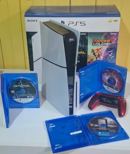 PS5 - PLAYSTATION 5 SLIM 1TB COM LEITOR DE DISCO + CONTROLE DUALSENSE VOLCANIC RED + JOGOS