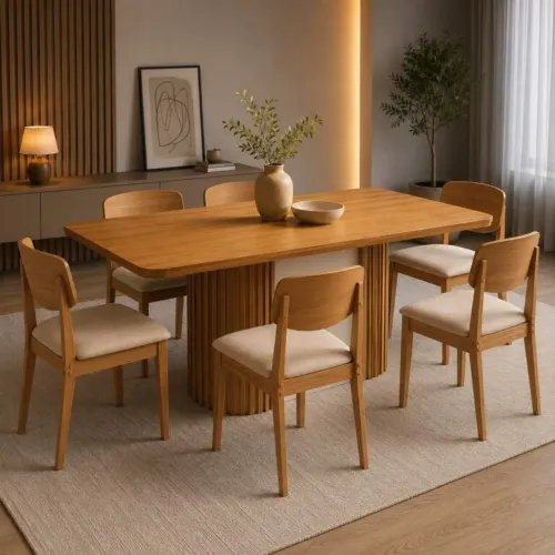 Mesa Pilar sem vidro com 6 cadeiras Havana - Entrega Rápida