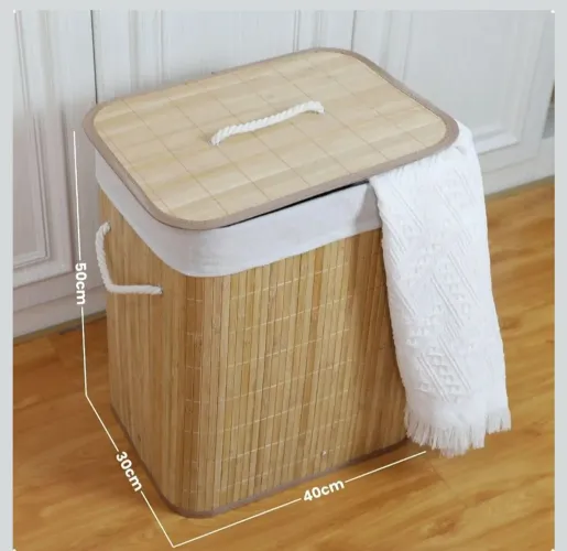 Cesto de Roupa Suja em Bambu (NOVO Lacrado)<br>Cesto de Roupa Suja em Bambu (NOVO)