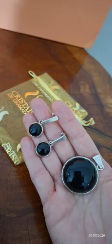 Conjunto em prata 925 e pedra ônix