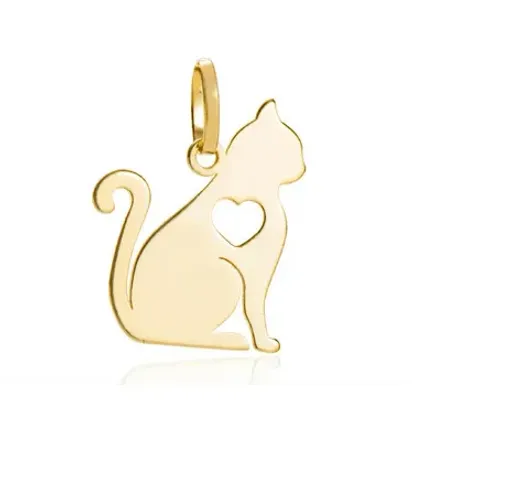 Pingente Pet Gato Ouro 18 Kilates 3.00 Gramas 30 mm