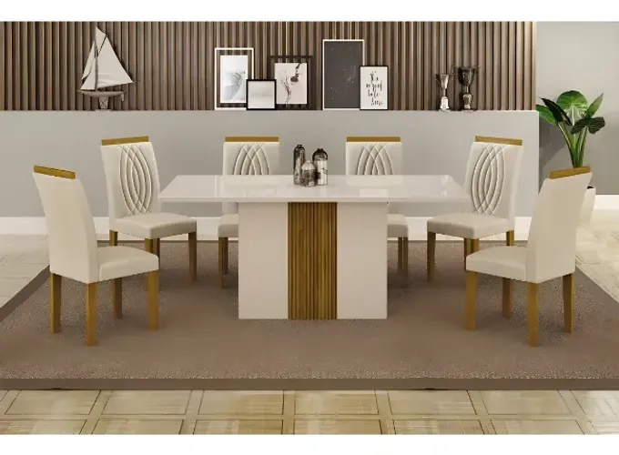 Conjunto de jantar 6cd 100%MDF tampo com vidro