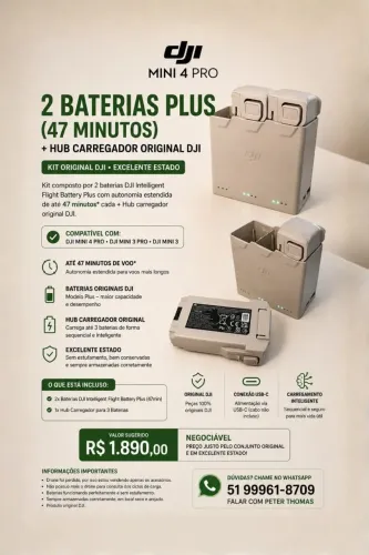  2 Baterias Plus + Hub Original - DJI Mini 4 Pro / Mini 3 Pro