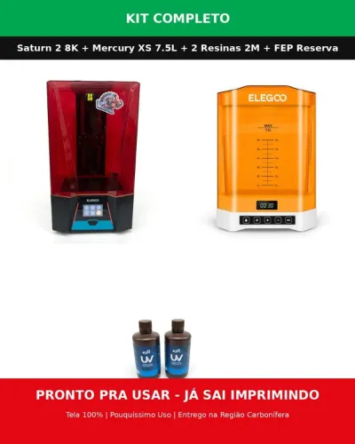 Kit Saturn 2 8K + Wash 7.5L + 2 Resinas + FEP <br>