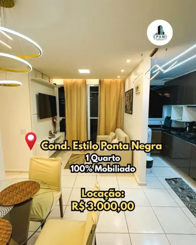 Estilo Ponta Negra | 1 Quarto, Mobiliado, 1 Vaga de Garagem | LOCAÇÃO | Ponta Negra