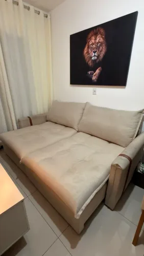 Sofá Retrátil e Reclinável 2,50m em Linho Bege - Excelente Estado!