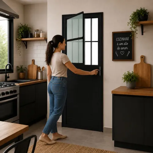 Porta de Alumínio Preta com Vidro 210x80 - Moderna, Resistente direto da fábrica 