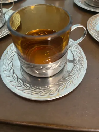 Conjunto vintage xícaras para cafezinho NF âmbar e inox