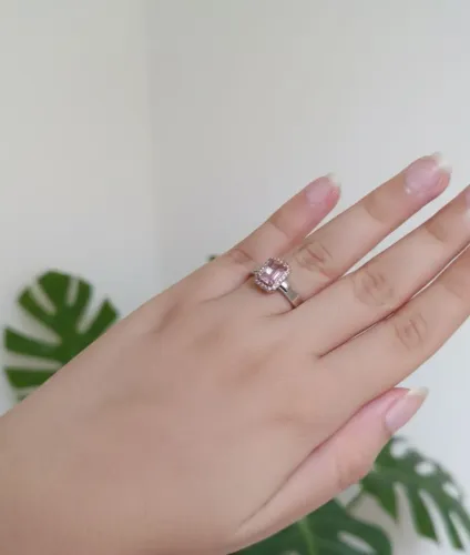 anel solitário prata 925 ouro rosé com morganita e zircônias