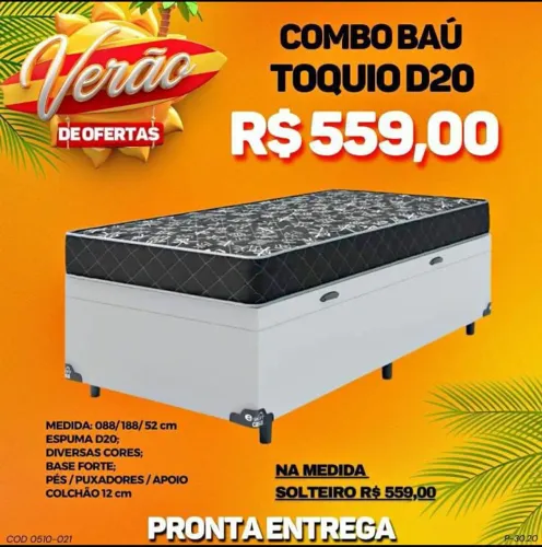 BASE BAU SOLTEIRO + COLCHÃO - DIRETO DE FÁBRICA