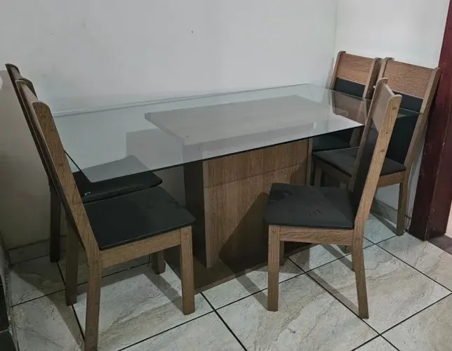 Conjunto Sala de Jantar Madesa Atlanta 6 Lugares - Mesa com Tampo de Vidro