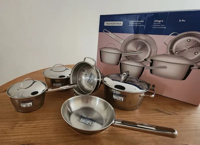 NOVO - JOGO DE PANELAS INOX TRAMONTINA 5PÇS ALLEGRA
