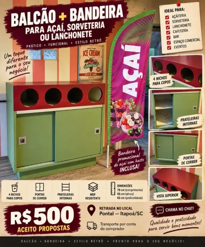 Balcão para Açaí e Sorveteria + Bandeira Promocional