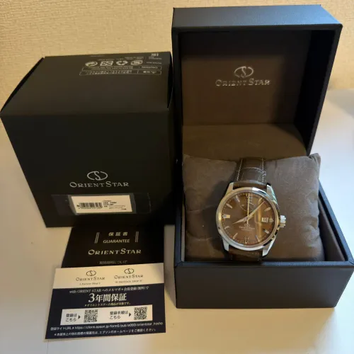 Relógio Orient Star Contemporary Marrom pulseira couro NOVO