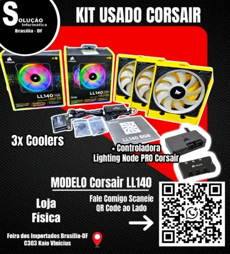 3x Ventoinhas Corsair LL140 RGB 140mm + Controladora Lighting Node PRO + HUB de iluminação