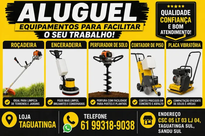 Aluguel de equipamentos para facilitar o seu trabalho 