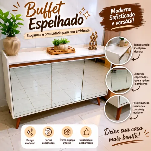 Buffet armário aparador retrô espelhado 